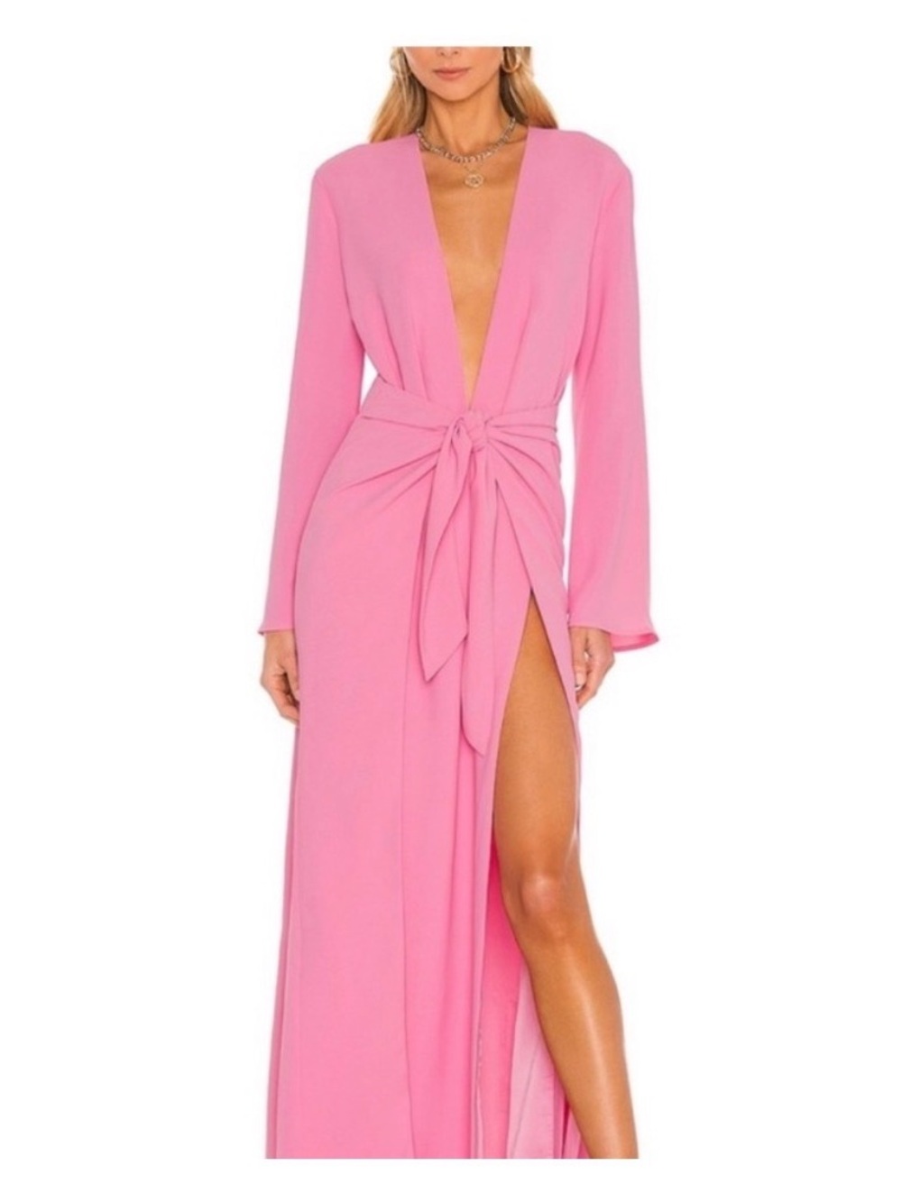 Camila Coelho Hot Pink V-Neck Tie-Waist Maxi Dress